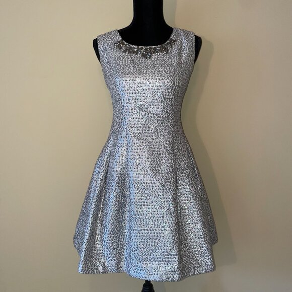 J.O.A. Silver Metallic Sleeveless Fit & Flare Party Dress – Size L - Picture 13 of 13